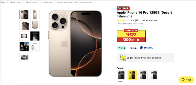JB Hi-Fi: Apple iPhone 16 Pro 128GB – $1,577 – $200 Off